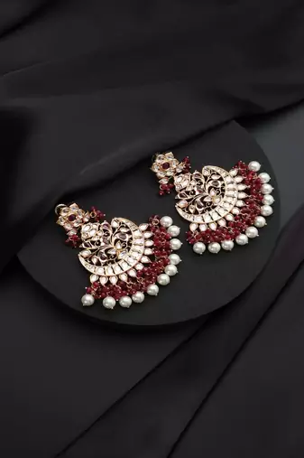 Gold plated kundan red stones Chandbali earrings