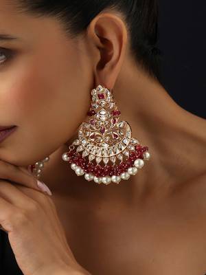 Gold plated kundan red stones Chandbali earrings 3