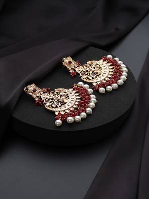 Gold plated kundan red stones Chandbali earrings 4