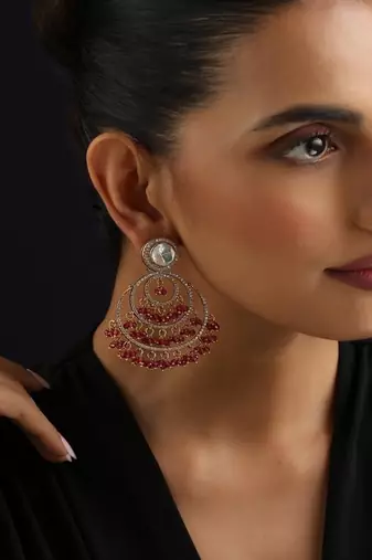 Gold plated red stone polki earrings