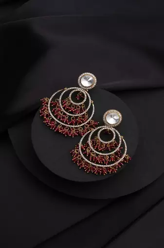 Gold plated red stone polki earrings