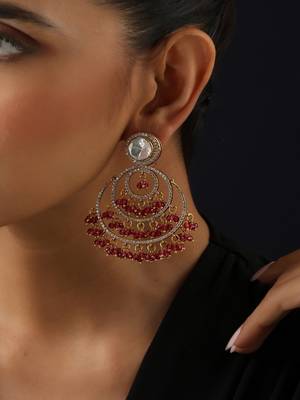 Gold plated red stone polki earrings 3
