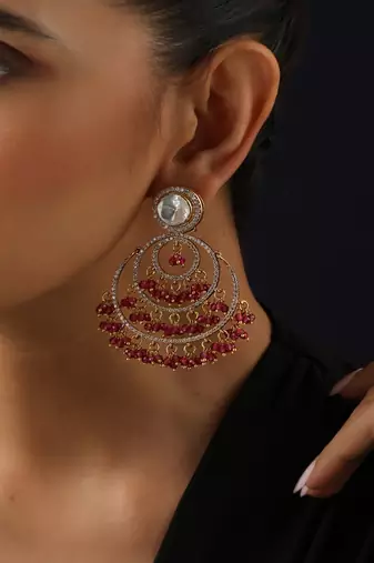 Gold plated red stone polki earrings