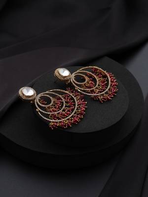 Gold plated red stone polki earrings 4