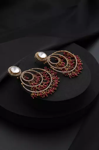 Gold plated red stone polki earrings