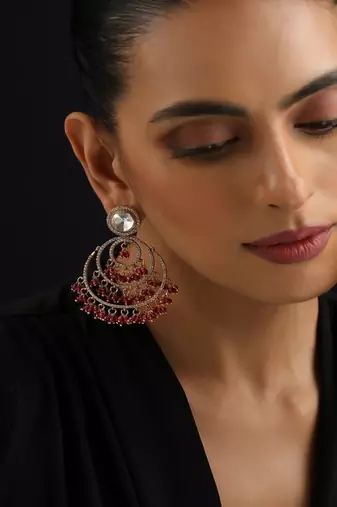 Gold plated red stone polki earrings