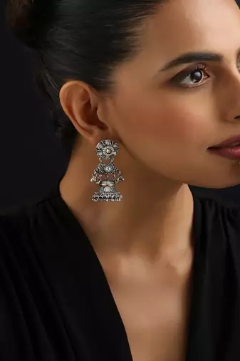 Silver plated kundan jhumkas