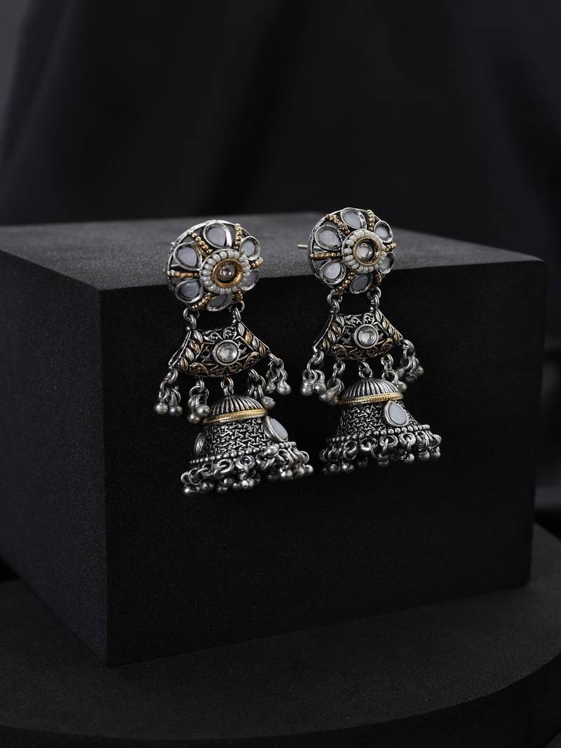 Silver plated kundan jhumkas