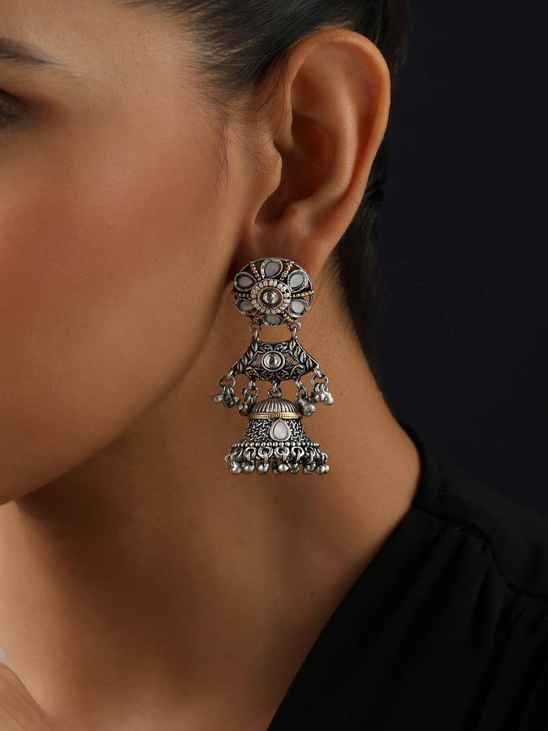 Silver plated kundan jhumkas