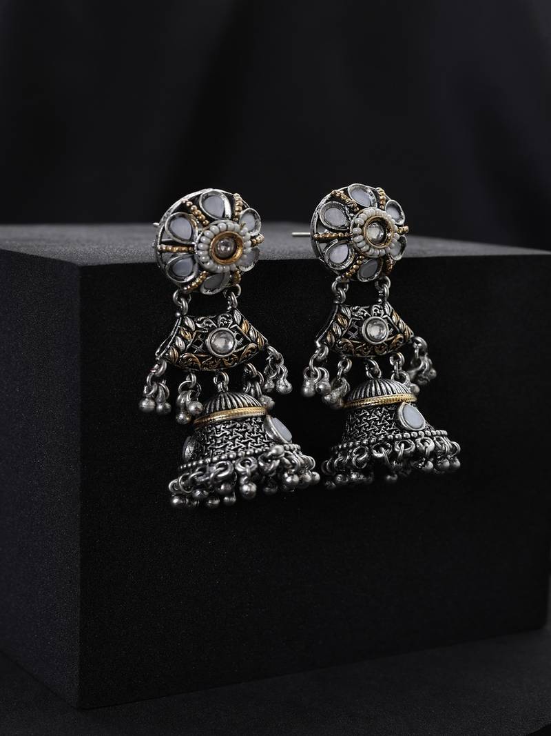 Silver plated kundan jhumkas