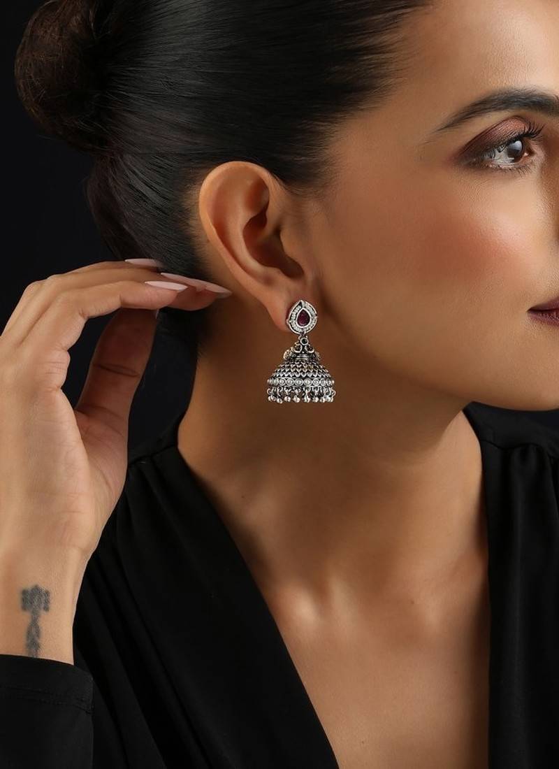 Silver plated kundan jhumkas