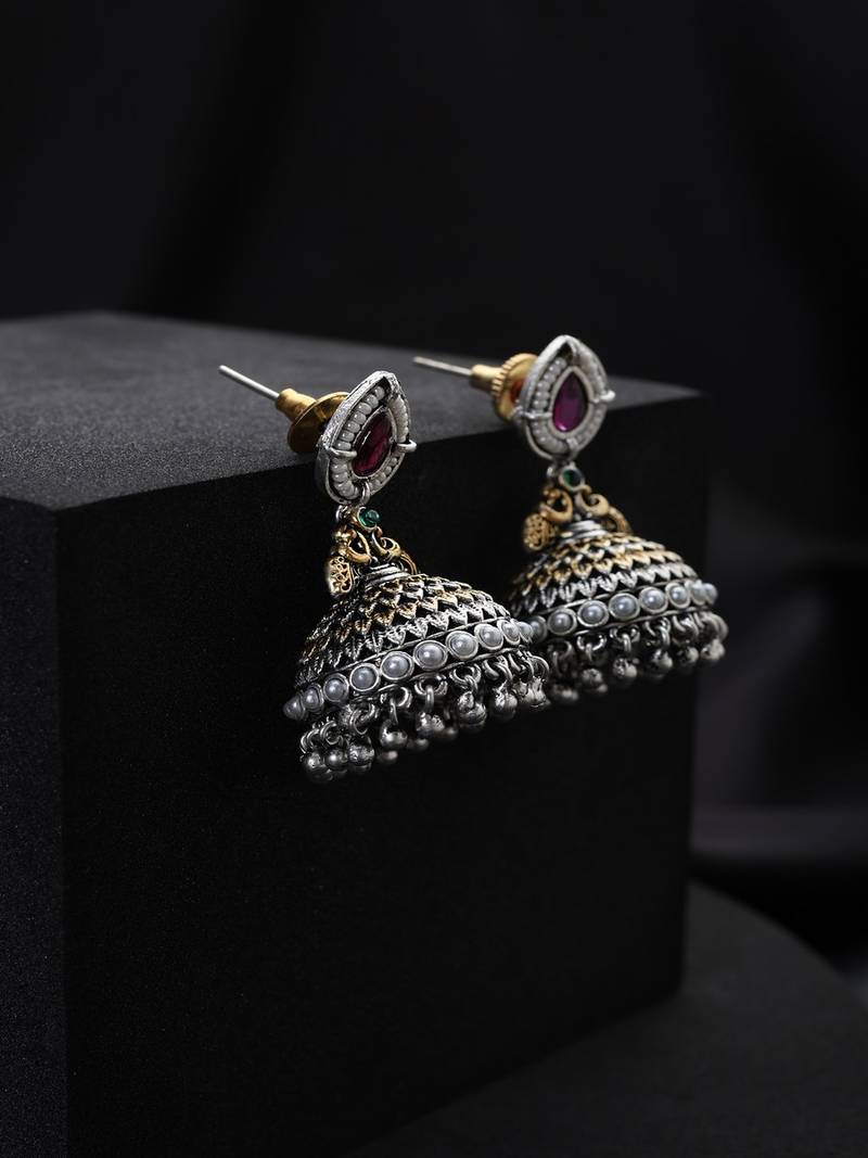 Silver plated kundan jhumkas