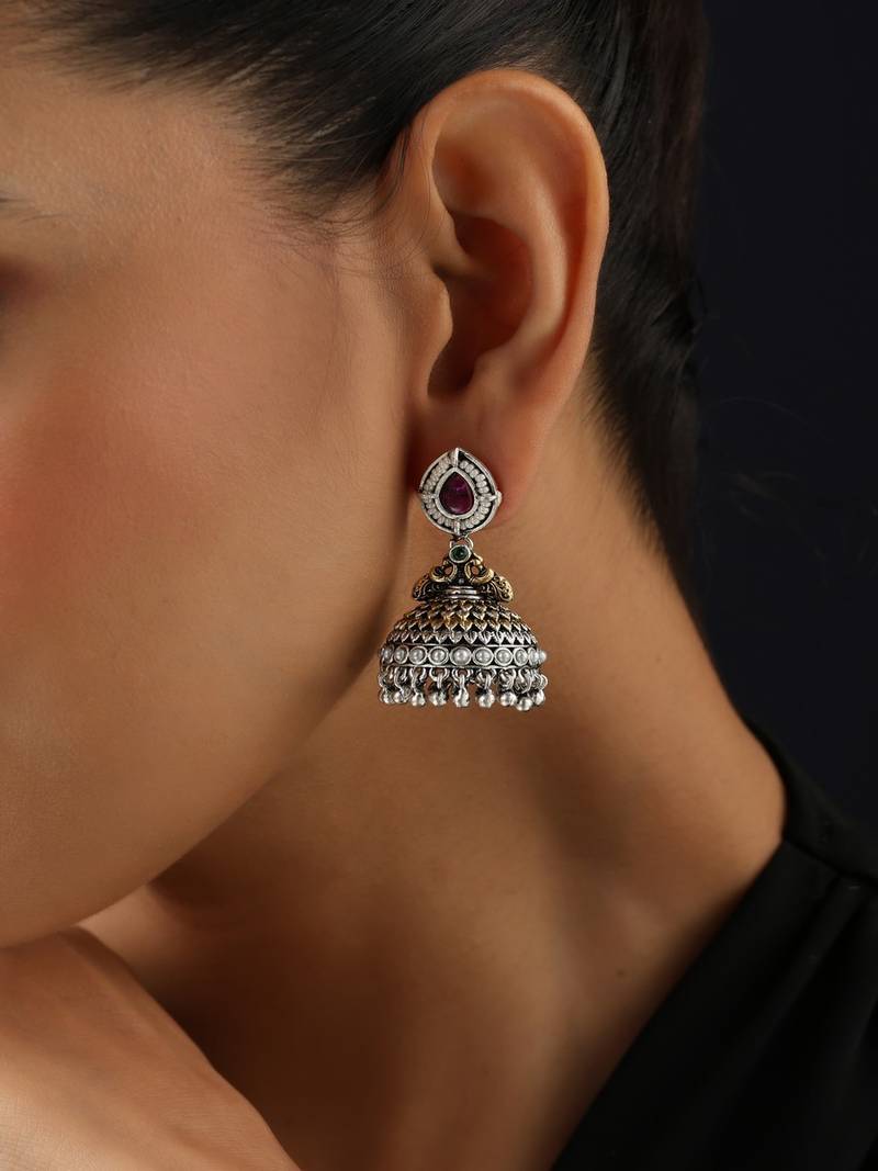 Silver plated kundan jhumkas