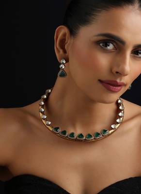 Gold Plated Kundan Turquoise Stones Necklace Set 1
