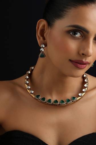 Gold Plated Kundan Turquoise Stones Necklace Set