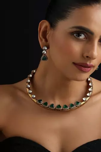 Gold Plated Kundan Turquoise Stones Necklace Set