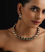 Gold Plated Kundan Turquoise Stones Necklace Set