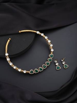 Gold Plated Kundan Turquoise Stones Necklace Set 2
