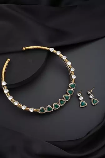 Gold Plated Kundan Turquoise Stones Necklace Set