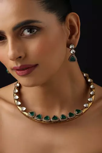 Gold Plated Kundan Turquoise Stones Necklace Set