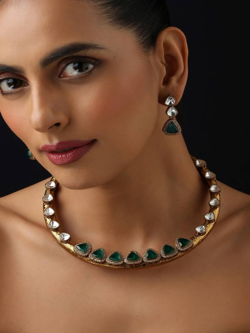 Gold Plated Kundan Turquoise Stones Necklace Set