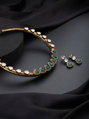 Gold Plated Kundan Turquoise Stones Necklace Set 4