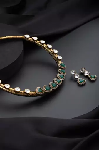 Gold Plated Kundan Turquoise Stones Necklace Set