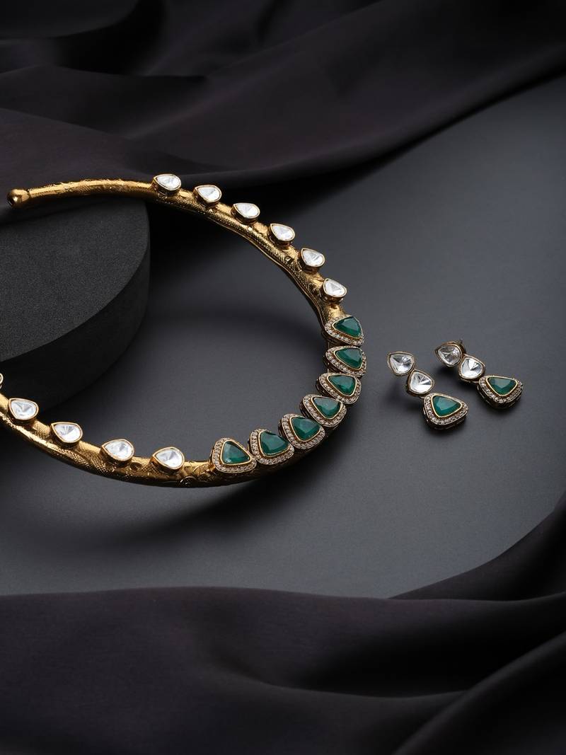 Gold Plated Kundan Turquoise Stones Necklace Set