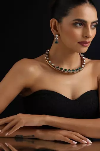 Gold Plated Kundan Turquoise Stones Necklace Set