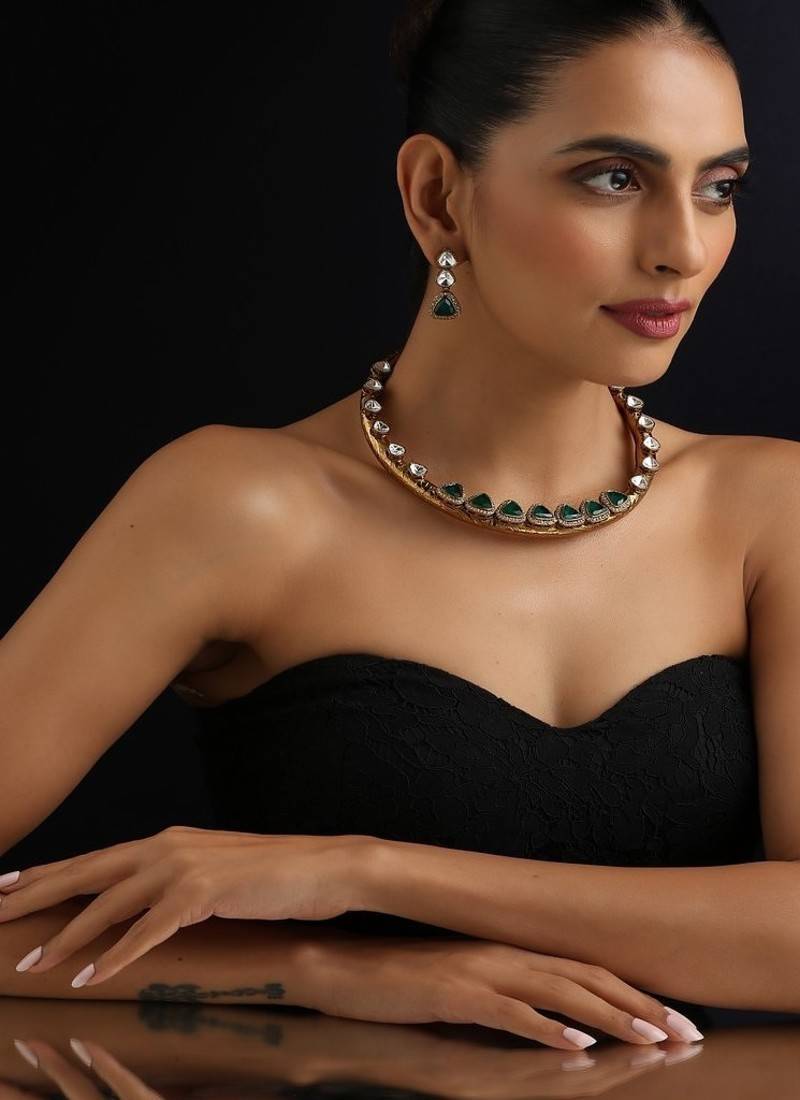 Gold Plated Kundan Turquoise Stones Necklace Set