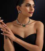 Gold plated kundan green stones necklace set