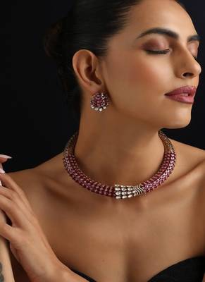 Gold plated red stone polki necklace set 1