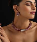 Gold plated red stone polki necklace set