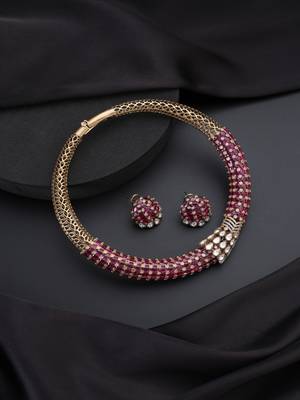 Gold plated red stone polki necklace set 2