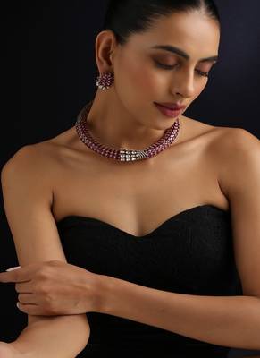 Gold plated red stone polki necklace set 5