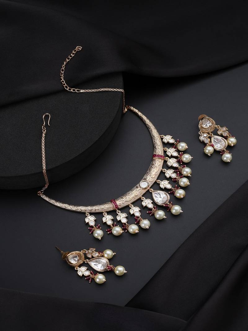 Gold plated polki necklace set