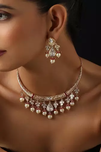 Gold plated polki necklace set