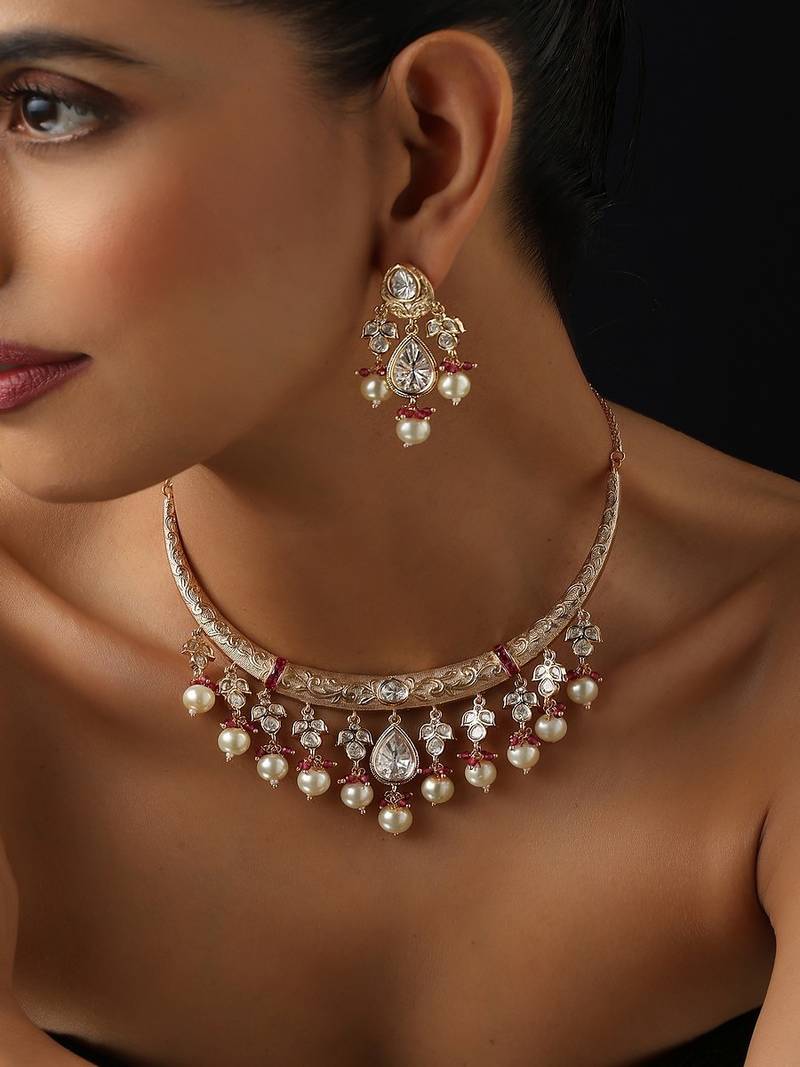 Gold plated polki necklace set