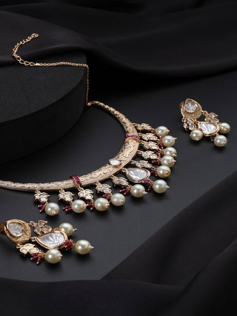 Gold plated polki necklace set