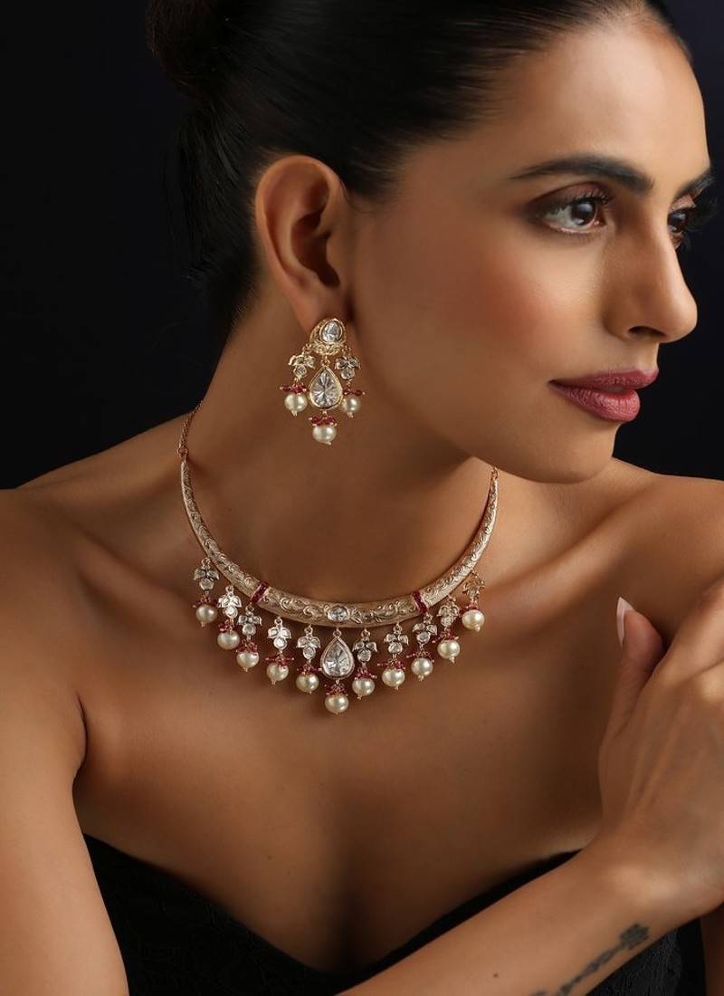 Gold plated polki necklace set