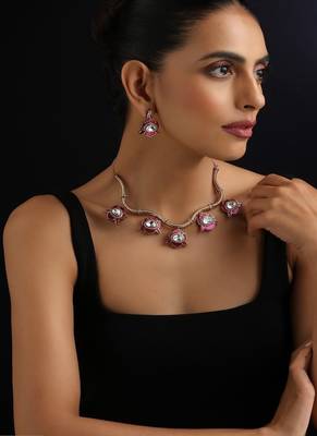 Gold plated red stone Kundan necklace set 1