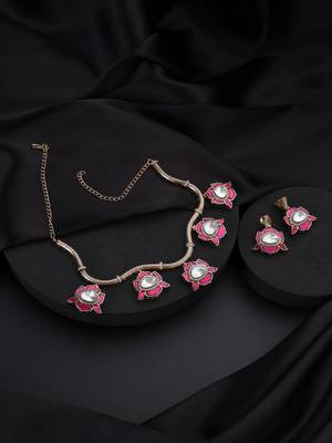 Gold plated red stone Kundan necklace set 2