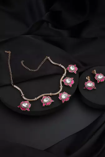 Gold plated red stone Kundan necklace set