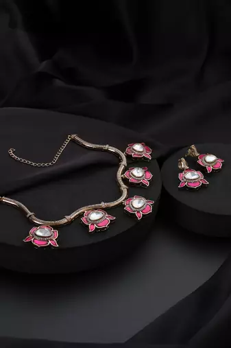 Gold plated red stone Kundan necklace set