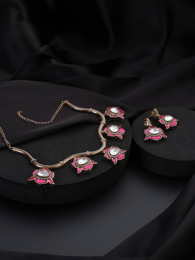 Gold plated red stone Kundan necklace set