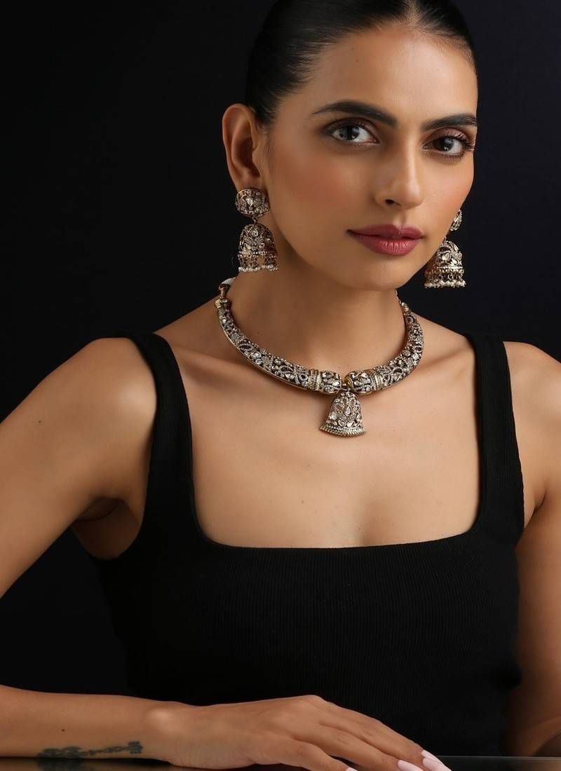 Gold plated polki necklace set