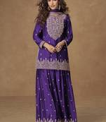 Violet chinnon silk embroidered Palazzo suit 