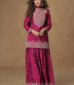 Pink chinnon silk embroidered Palazzo suit 