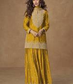 Yellow  chinnon silk embroidered Palazzo suit 