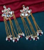 Elegant ruby kundan & beads chain dangler earrings for women & girls.